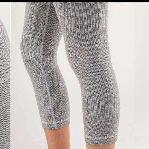 Lululemon Herringbone Light Gray Cropped Leggings Sz 4 Rare Pattern - Picture 12 of 14